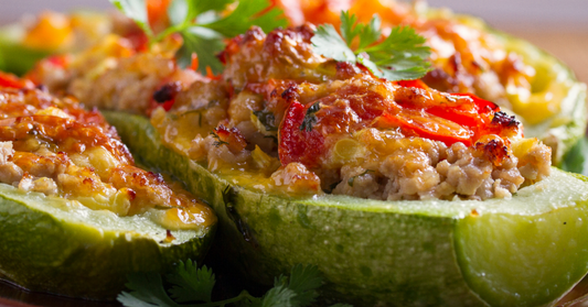 Zucchini Boats- Stuffed With Meat, Vegetables and Cheese