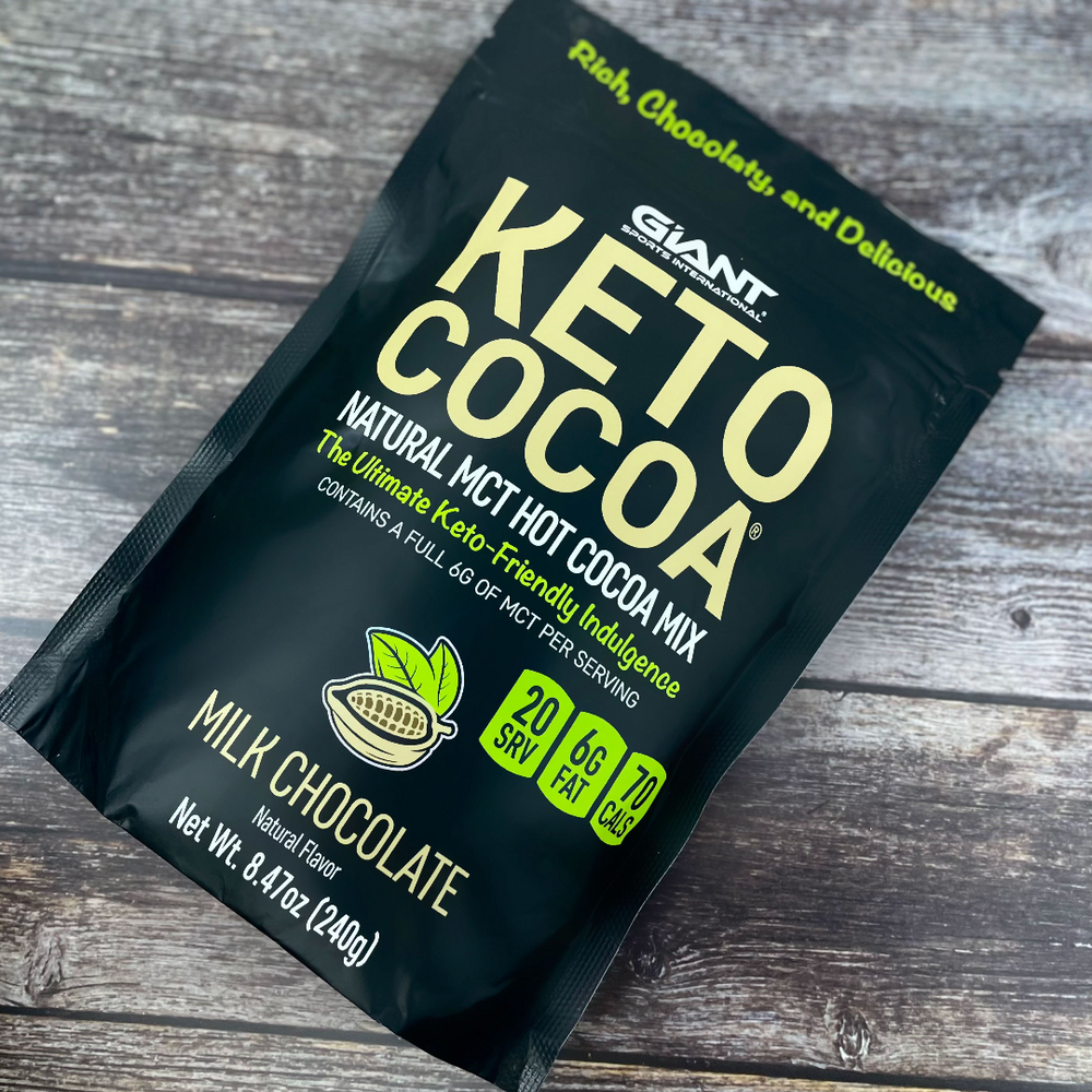 Keto Cocoa bag on wooden background